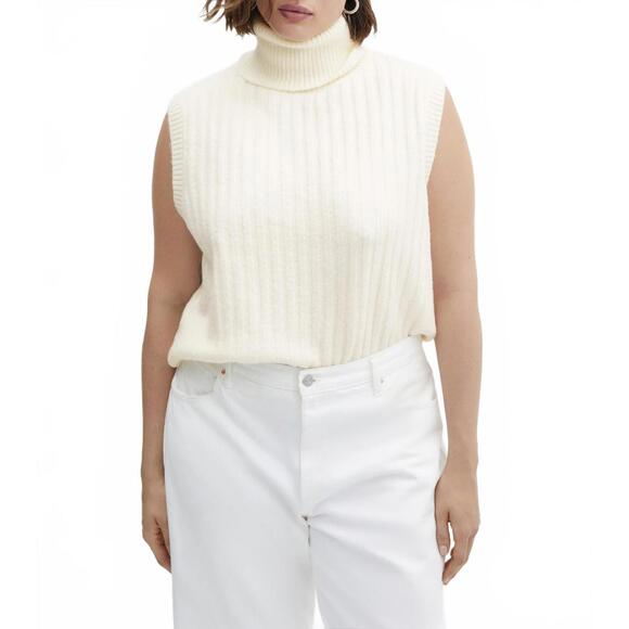 Mango Jackets & Blazers - Mango Ribbed Turtleneck Vest Taldorin Off White Ecru NWT Size 1XL
